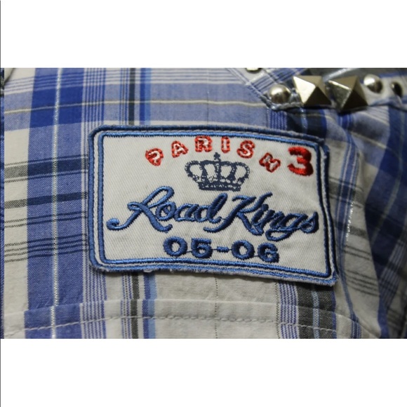 Parish Road Kings Plaid Blue Pearl Snap Metal Studs Embroidered Western Cowboy - Picture 3 of 10